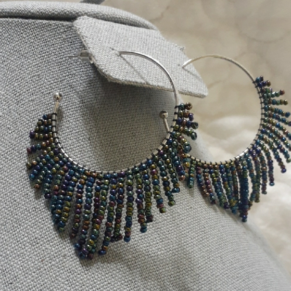 Elegant Multicolor Beaded Hoop Earrings